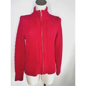 Jones New York Red Full Zip Sweater Cable Knit Size Large